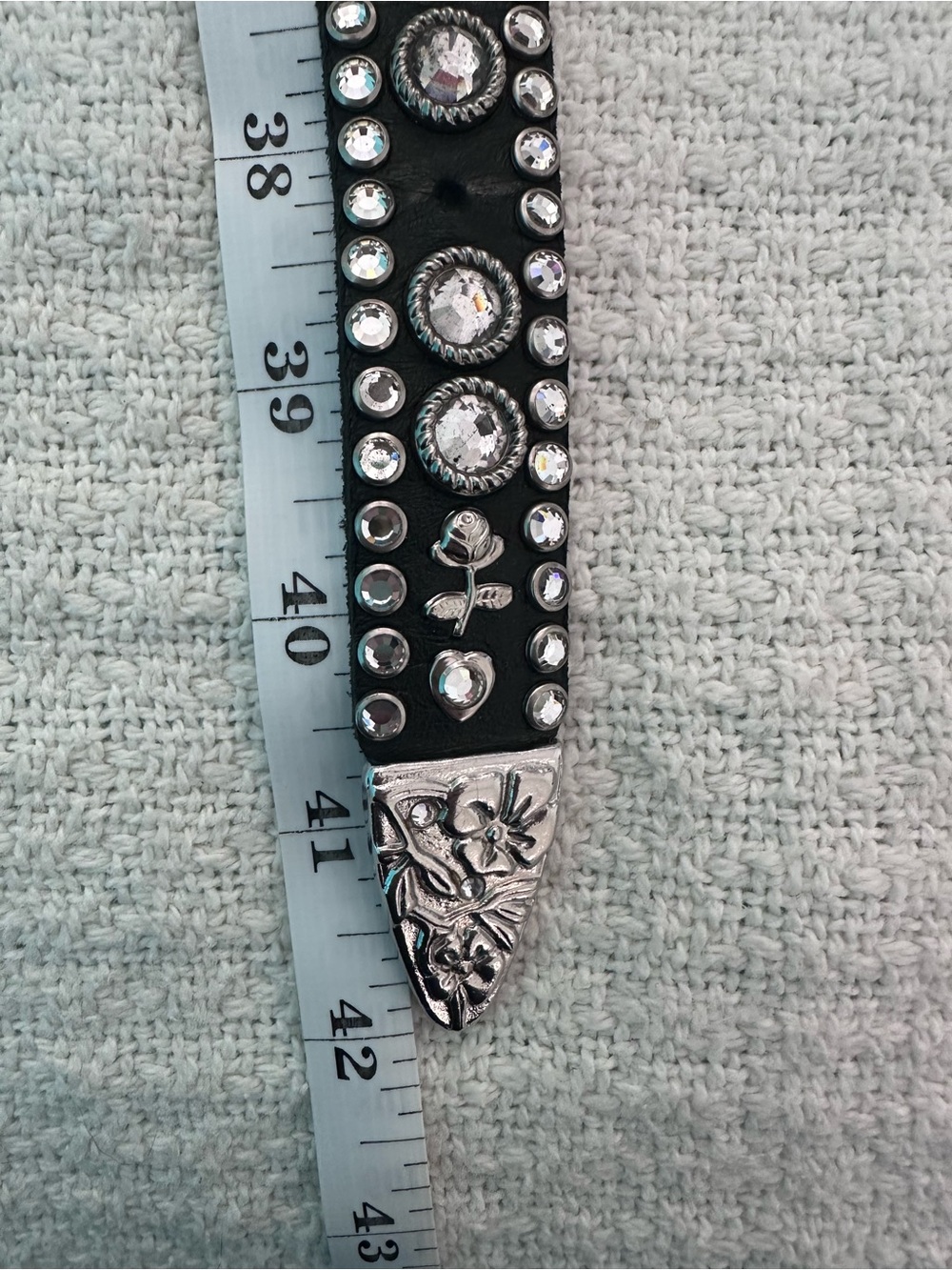 Kippy’s Crystal Rhinestone Western Leather Belt Black Silver Size 36 - Picture 6 of 8